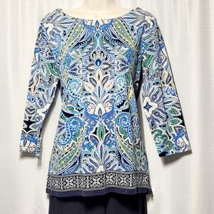 Rafaella Paisley & Floral Print 100% Cotton 3/4 Sleeve Top (XL)